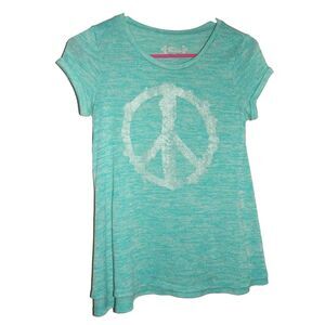 MUDD girls size 12 heathered teal peace sign knit short sleeve shirt tunic